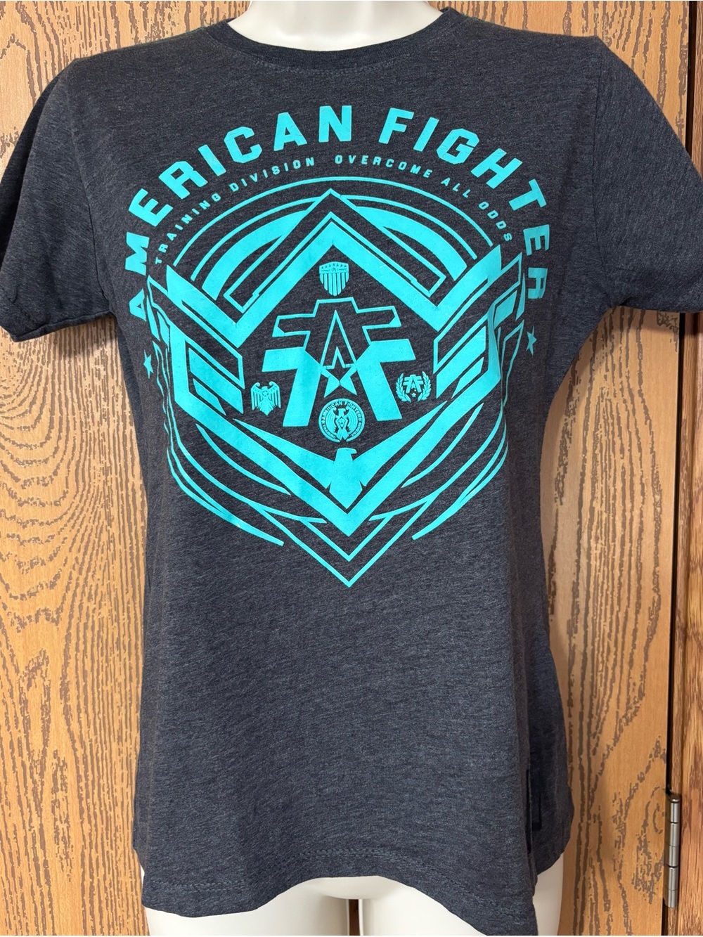 American Fighter Charcoal Tee with Teal Graphic